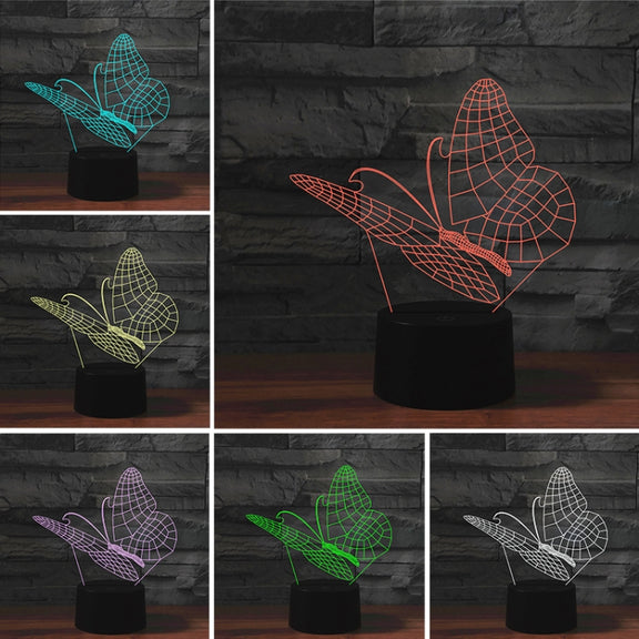 Butterfly Shape 3D Colorful LED Vision Light Table Lamp, Crack Remote Control Version