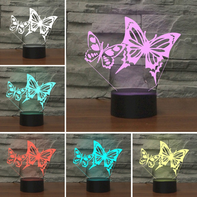Two Butterflies Shape 3D Colorful LED Vision Light Table Lamp, Crack Remote Control Version