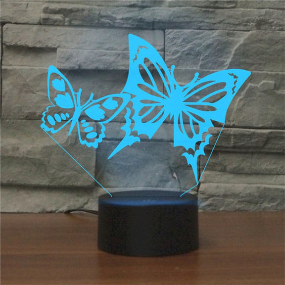 Two Butterflies Shape 3D Colorful LED Vision Light Table Lamp, Crack Remote Control Version