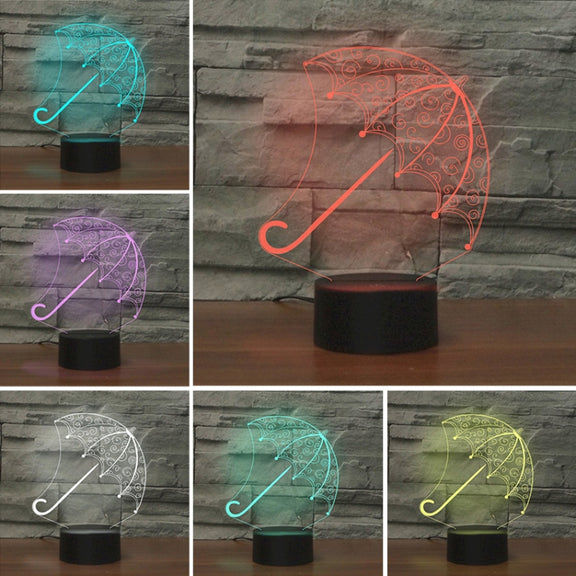 Umbrella Shape 3D Colorful LED Vision Light Table Lamp, Crack Remote Control Version