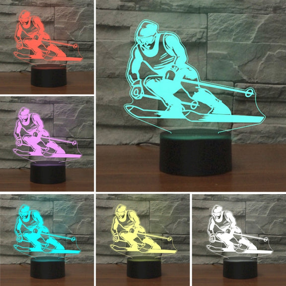 Skiing Shape 3D Colorful LED Vision Light Table Lamp, Crack Touch Version