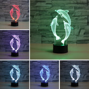 Three Dolphins Shape 3D Colorful LED Vision Light Table Lamp, USB & Battery Version