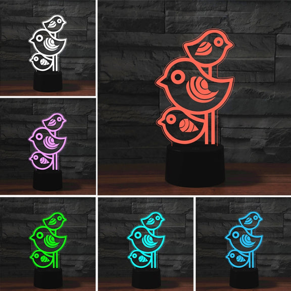 Three Birds Shape 3D Colorful LED Vision Light Table Lamp, Charging Touch Version