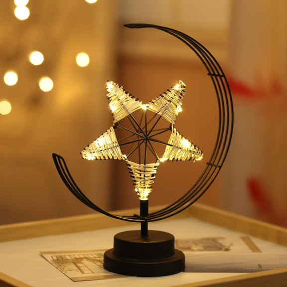 Star Moon Shape Iron Night Light Decorative Light, USB Version (Black)