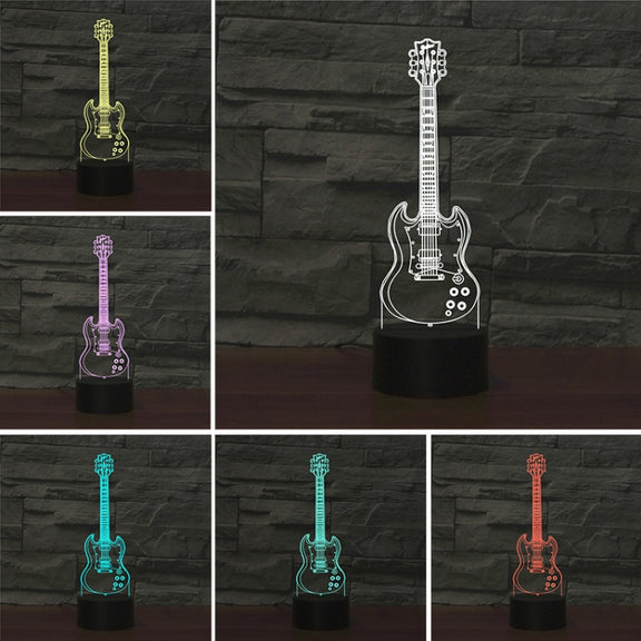 Five-string Guitar Shape 3D Colorful LED Vision Light Table Lamp, 16 Colors Remote Control Version