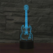 Five-string Guitar Shape 3D Colorful LED Vision Light Table Lamp, Charging Touch Version