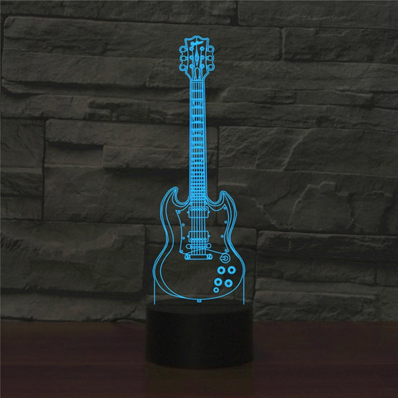 Five-string Guitar Shape 3D Colorful LED Vision Light Table Lamp, Charging Touch Version