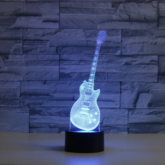 Guitar Shape 3D Colorful LED Vision Light Table Lamp, USB Touch Version