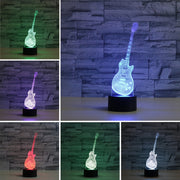 Guitar Shape 3D Colorful LED Vision Light Table Lamp, USB Touch Version