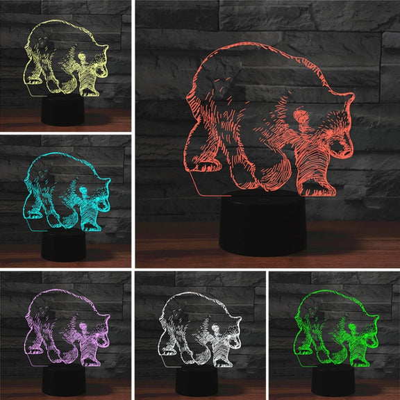 Bear Shape 3D Colorful LED Vision Light Table Lamp, 16 Colors Remote Control Version