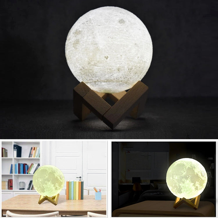 15cm Touch Control 3D Print Moon Lamp, USB Charging White + Yellow Light Color Changing LED Energy-saving Night Light with Wooden Holder Base - Night Lights by PMc TechLife | Online Shopping South Africa | PMc TechLife | Buy Now Pay Later Mobicred