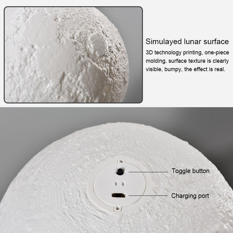 15cm Touch Control 3D Print Moon Lamp, USB Charging White + Yellow Light Color Changing LED Energy-saving Night Light with Wooden Holder Base