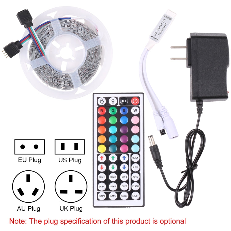 Bare Board 2835 SMD RGB LED Rope Light, 60 LED/m, Length: 5m, 12V 2A 100-240V, with 44-key Remote Control (UK Plug)