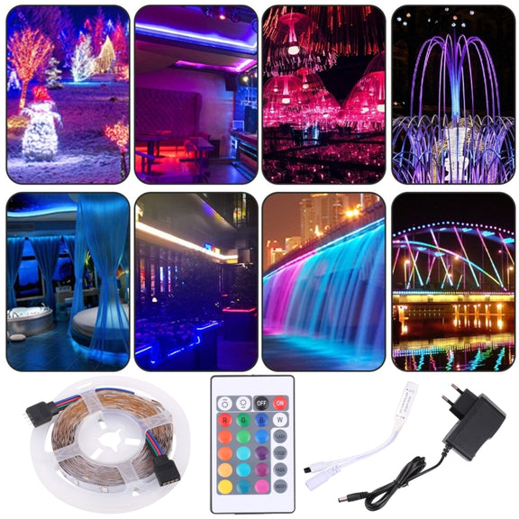 Bare Board 2835 SMD RGB LED Rope Light, 60 LED/m, Length: 5m, 12V 2A 100-240V, with 24-key Remote Control(US Plug)