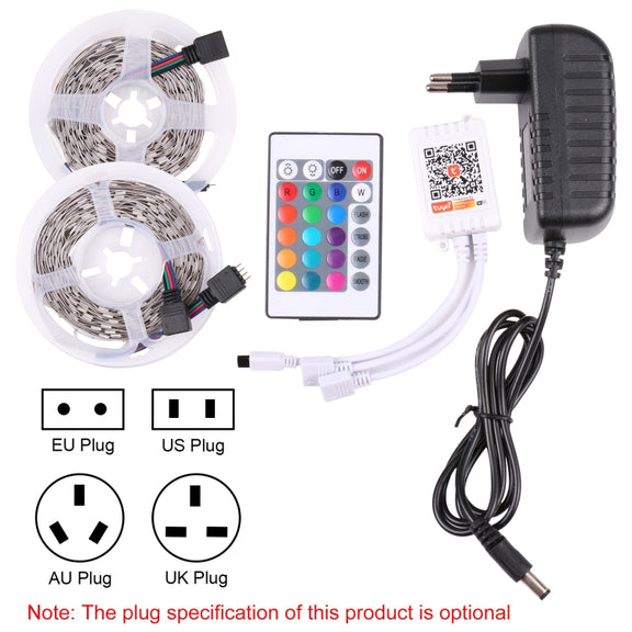 2pcs Bare Board 5050 SMD RGB LED Rope Light, 30 LED/m, Length: 5m, 12V 2A 100-240V, with 24 Keys Doodle Controller (UK Plug)