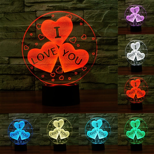 Three Hearts Shape 3D Touch Switch Control LED Night Light , 7-color Discoloration Creative Visual Stereo Lamp Desk Lamp Novelty Gift - Novelty Lighting by PMC Jewellery | Online Shopping South Africa | PMC Jewellery | Buy Now Pay Later Mobicred