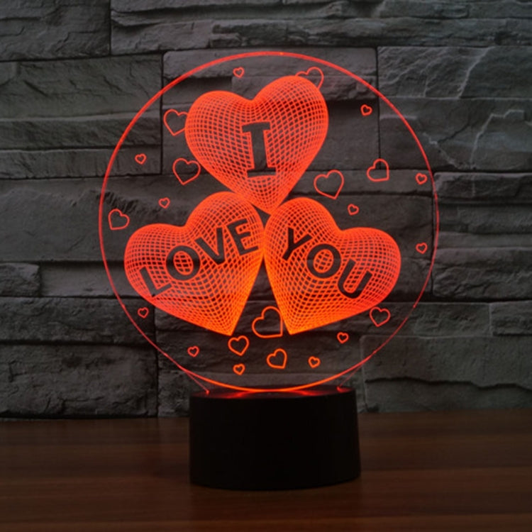 Three Hearts Shape 3D Touch Switch Control LED Night Light , 7-color Discoloration Creative Visual Stereo Lamp Desk Lamp Novelty Gift - Novelty Lighting by PMC Jewellery | Online Shopping South Africa | PMC Jewellery | Buy Now Pay Later Mobicred
