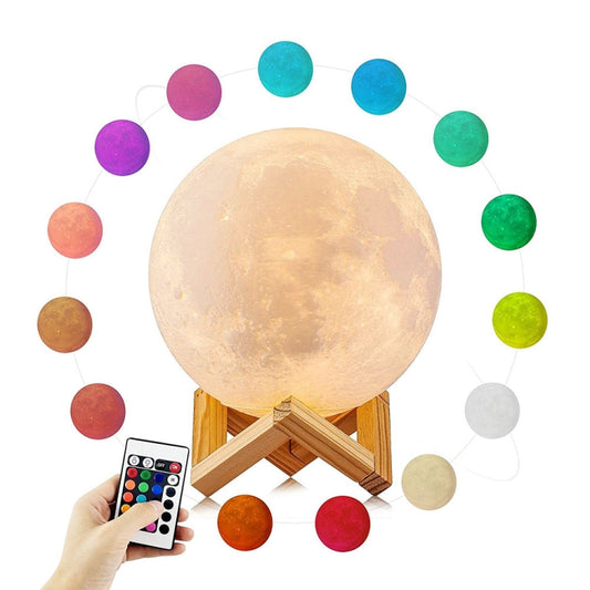 YouOKLight YK2302 15cm Touch Control 3D Print Moon Lamp, USB Charging 16-Color Dimming LED Night Light with Remote Control & Wooden Holder - Night Lights by youOKLight | Online Shopping South Africa | PMC Jewellery | Buy Now Pay Later Mobicred