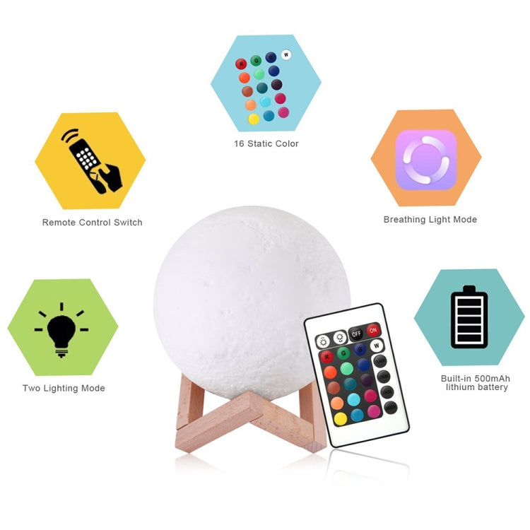 YouOKLight YK2302 15cm Touch Control 3D Print Moon Lamp, USB Charging 16-Color Dimming LED Night Light with Remote Control & Wooden Holder - Night Lights by youOKLight | Online Shopping South Africa | PMC Jewellery | Buy Now Pay Later Mobicred