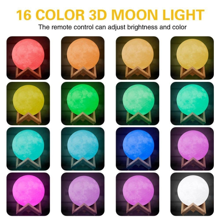 YouOKLight YK2302 15cm Touch Control 3D Print Moon Lamp, USB Charging 16-Color Dimming LED Night Light with Remote Control & Wooden Holder - Night Lights by youOKLight | Online Shopping South Africa | PMC Jewellery | Buy Now Pay Later Mobicred