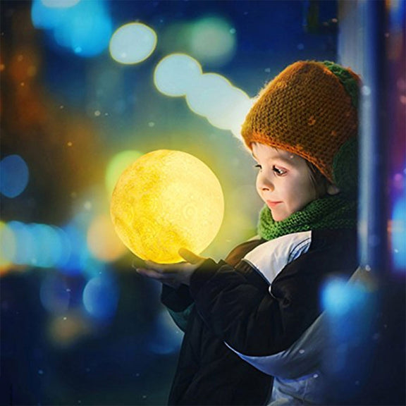 YouOKLight YK2302 15cm Touch Control 3D Print Moon Lamp, USB Charging 16-Color Dimming LED Night Light with Remote Control & Wooden Holder