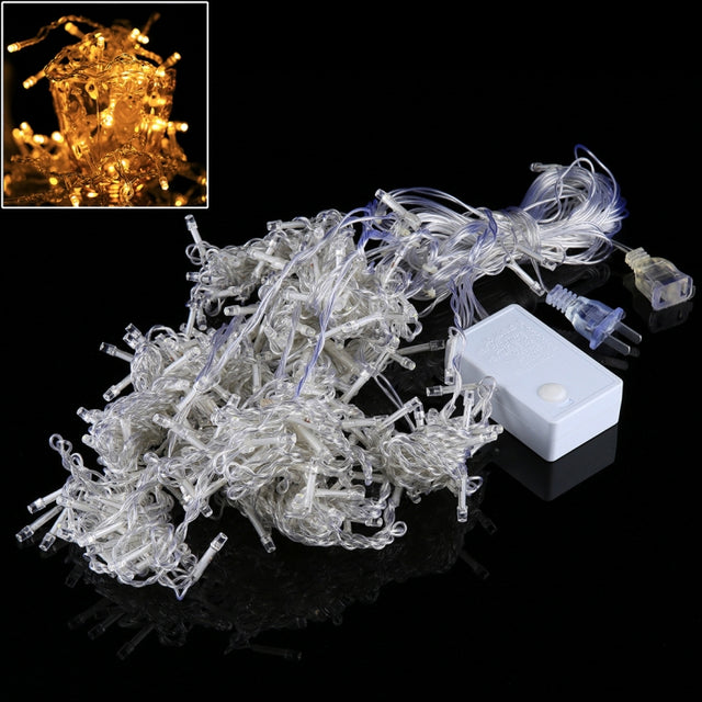 3m(Length) x 3m(Height) White Light LED Decoration Light, 300 LEDs Curtain String Light with End Joint & Multi-function Controller & Memory Water-resistant, US Plug, AC 110V