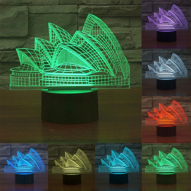 Sydney Opera House Style 3D Touch Switch Control LED Light , 7 Color Discoloration Creative Visual Stereo Lamp Desk Lamp Night Light