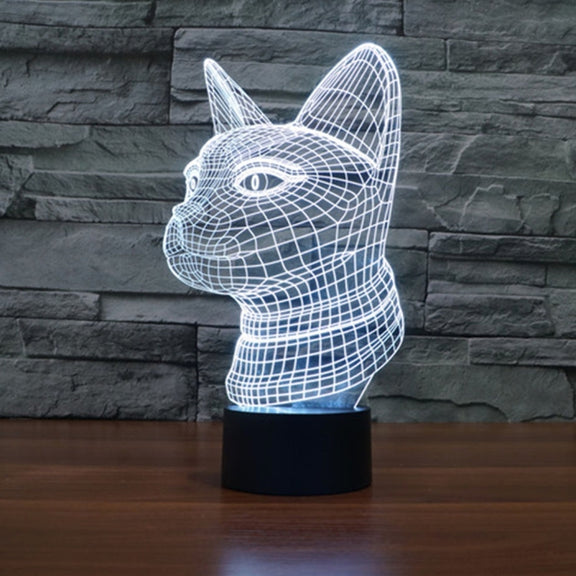 Side Face Cat Style 3D Touch Switch Control LED Light , 7 Color Discoloration Creative Visual Stereo Lamp Desk Lamp Night Light