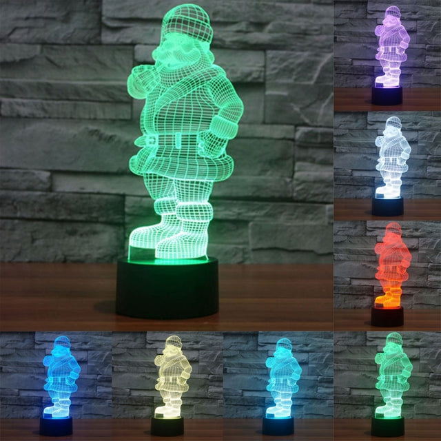 Santa Claus Style 3D Touch Switch Control LED Light , 7 Color Discoloration Creative Visual Stereo Lamp Desk Lamp Night Light