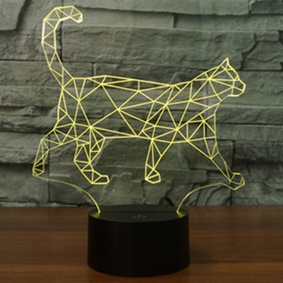 Walking Cat Shape 3D Touch Switch Control LED Light , 7 Colour Discoloration Creative Visual Stereo Lamp Desk Lamp Night Light