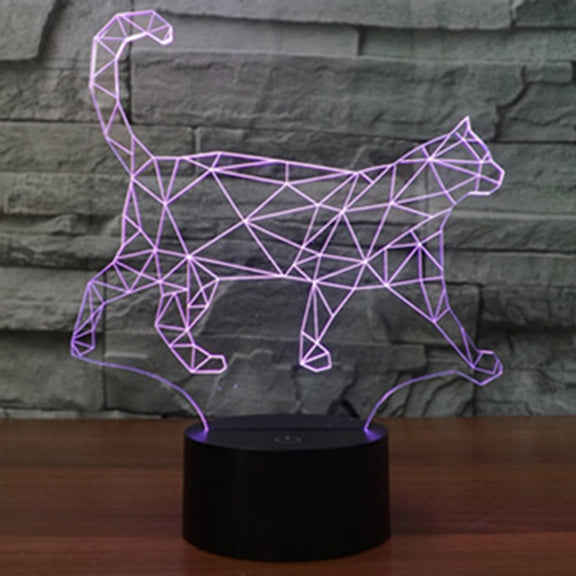 Walking Cat Shape 3D Touch Switch Control LED Light , 7 Colour Discoloration Creative Visual Stereo Lamp Desk Lamp Night Light