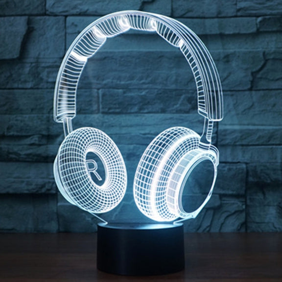Headset Shape 3D Touch Switch Control LED Light , 7 Colour Discoloration Creative Visual Stereo Lamp Desk Lamp Night Light