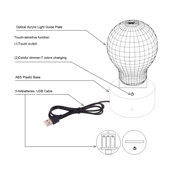 Electric Guitar Shape 3D Touch Switch Control LED Light , 7 Color Discoloration Creative Visual Stereo Lamp Desk Lamp Night Light