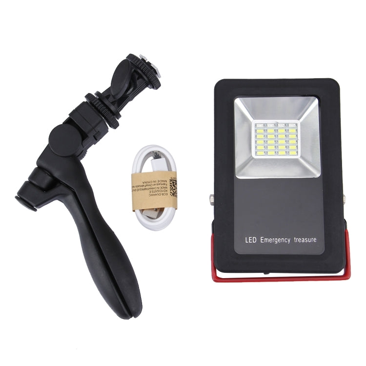 30W IP65 Water-resistant USB Charging Floodlight, 24 LEDs SMD5730 2400LM 6000-6500K Red and Blue Light Flashing Warning Lights Portable with Holder