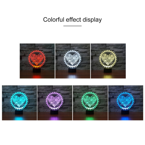 Gear Heart Shape 3D Colorful LED Vision Light Table Lamp, Touch Version