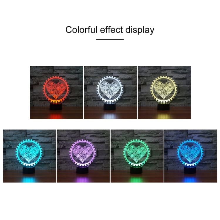 Gear Heart Shape 3D Colorful LED Vision Light Table Lamp, Touch Version