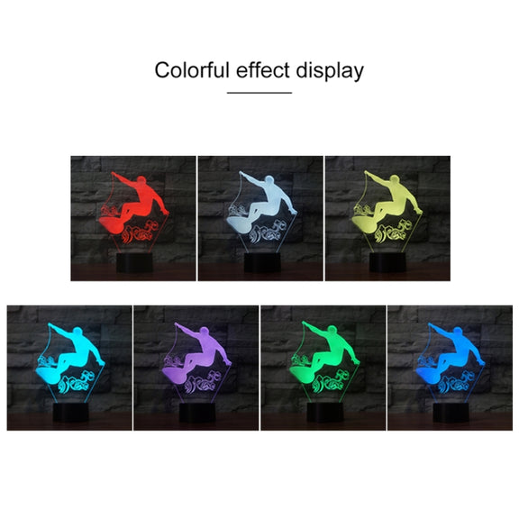 Surf Riding Shape 3D Colorful LED Vision Light Table Lamp, USB & Battery Version