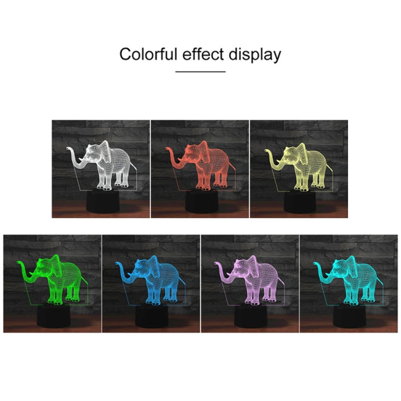 Elephant Shape 3D Colorful LED Vision Light Table Lamp, Charging Touch Version