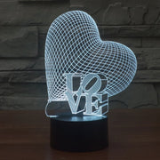 Heart and LOVE Style 3D Touch Switch Control LED Light, 7 Colour Discoloration Creative Visual Stereo Lamp Desk Lamp Night Light