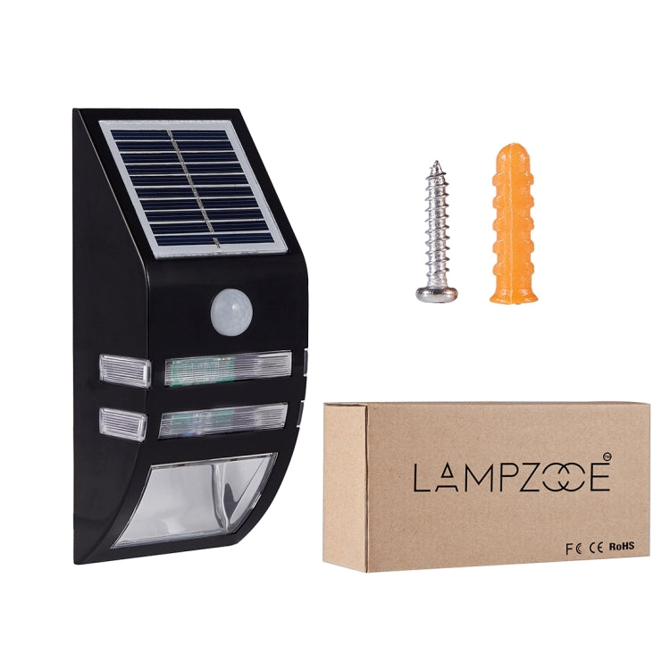 LAMPZOOE CL-102 0.2W White Light PIR Sensor Solar Light , 80 LM 6000-6500K Outdoor Wall Light with 5V 0.5W Solar Panel(Black) - Solar Lights by LAMPZ00E | Online Shopping South Africa | PMC Jewellery | Buy Now Pay Later Mobicred