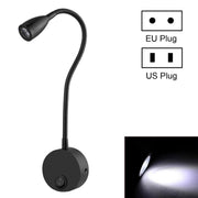 3W Black Shell Flexible Goose Neck White Light LED Reading Lamp Light , 160 LM 3000-3200K Wall Mount Light Wall Sconce Lamp, Got the CE / FCC Certification, Goose Neck Length: 30cm, US/EU Plug, Default Delivery US Plug