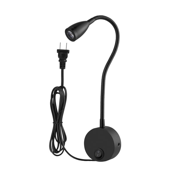 3W Black Shell Flexible Goose Neck White Light LED Reading Lamp Light , 160 LM 3000-3200K Wall Mount Light Wall Sconce Lamp, Got the CE / FCC Certification, Goose Neck Length: 30cm, US/EU Plug, Default Delivery US Plug