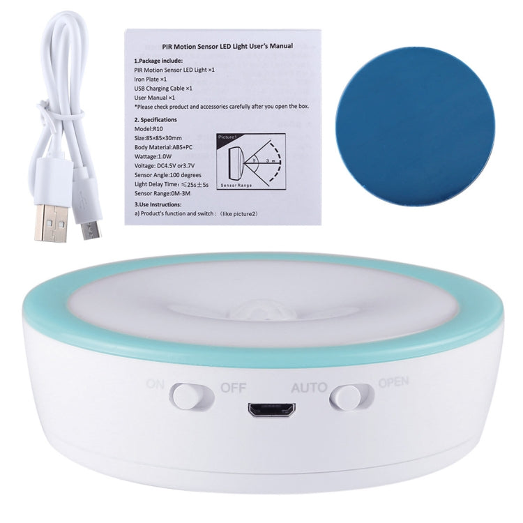 R10 USB Charging LED PIR Sensor Night Light , 4000K Emergency Light Cabinet Lamp, Sensor Distance: about 3m, DC 4.5V(Blue) - Sensor LED Lights by PMC TechLife | Online Shopping South Africa | PMC TechLife | Buy Now Pay Later Mobicred