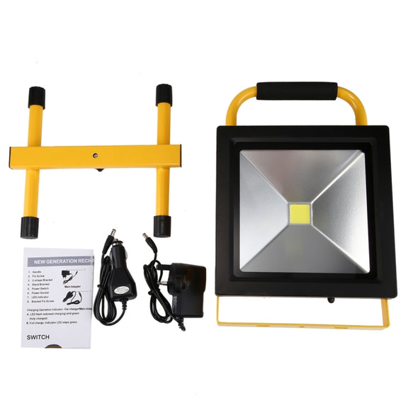 30W IP65 Water-resistant COB LED Rechargeable Flood Light, 2650LM 6000-6500K with Car Charger, AC 85-265V