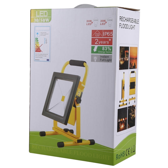30W IP65 Water-resistant COB LED Rechargeable Flood Light, 2650LM 6000-6500K with Car Charger, AC 85-265V