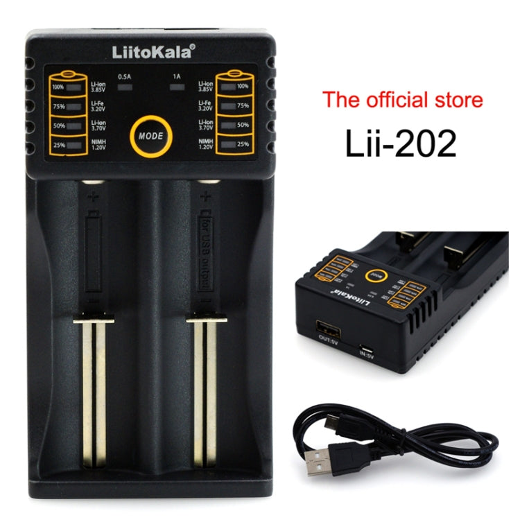 LiitoKala lii-202 USB Output Intelligent Battery Charger for Li-ion IMR 18650, 18490, 18350, 17670, 17500, 16340(RCR123), 14500, 10440 - Charger & Converter by PMC TechLife | Online Shopping South Africa | PMC TechLife | Buy Now Pay Later Mobicred