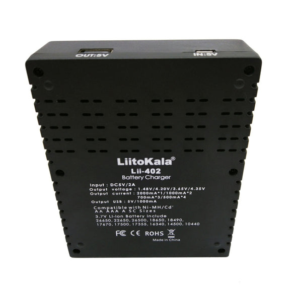 LiitoKala lii-402 4 In 1 Lithium Battery Charger for Li-ion IMR 18650, 18490, 18350, 17670, 17500, 16340(RCR123), 14500, 10440