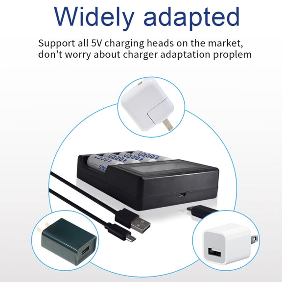 Micro USB 4 Slot Battery Charger for 3.7V Lithium-ion Battery, with LCD Display