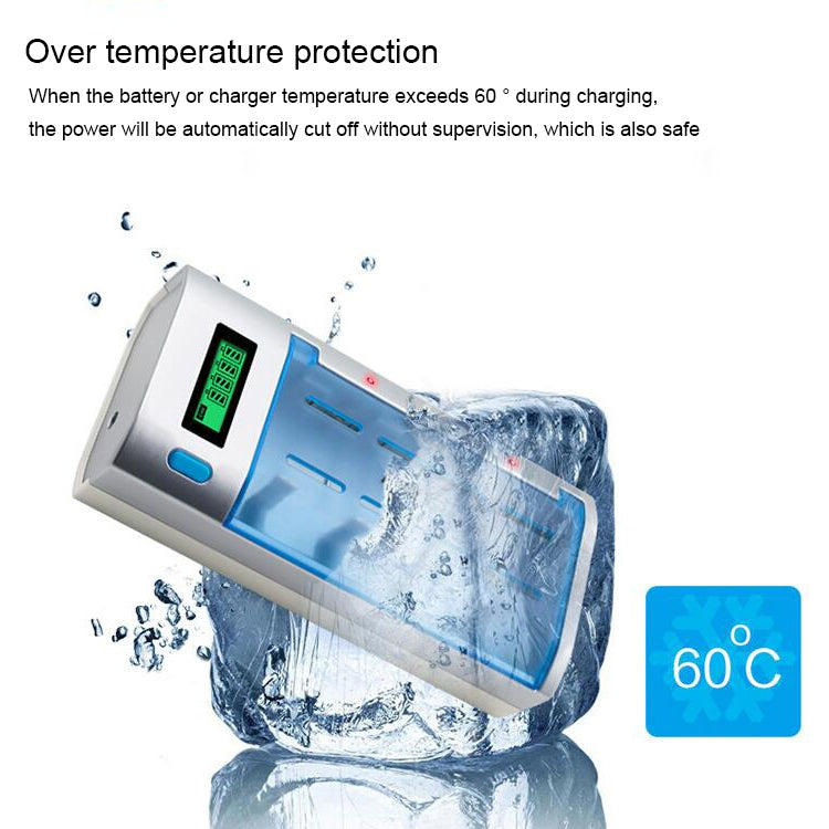 AC 100-240V 4 Slot Battery Charger for AA & AAA & C / D Size Battery, with LCD Display, EU Plug - Charger & Converter by PMC TechLife | Online Shopping South Africa | PMC TechLife