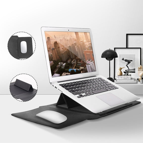 4 in 1 Universal Water-resistant PU Leather Laptop Liner Bag with Handle & Stand & Pen Holder + 2 Winders + Mouse Bag + Charger Bag Set for 17 inch Laptops(Brown)
